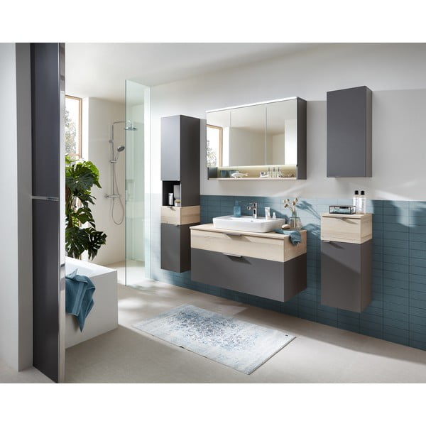 Pelēks/dabīga toņa zems/piekarams vannas istabas skapis ar priedes koka imitāciju 72x30 cm Quickset 394 – Pelipal-image-3