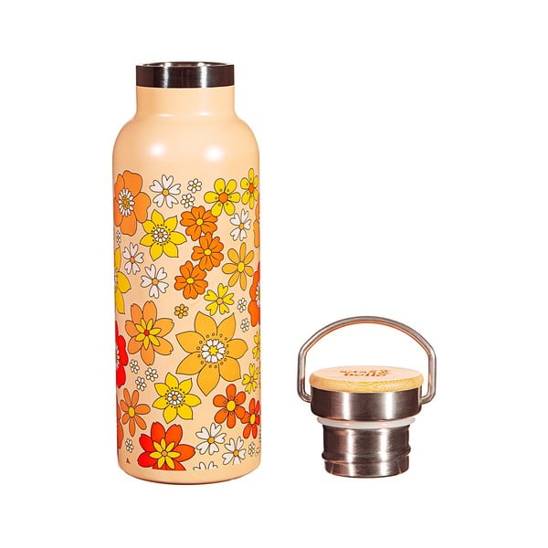 Oranža nerūsējošā tērauda pudele bērniem 500 ml 70s Floral – Sass & Belle-image-2