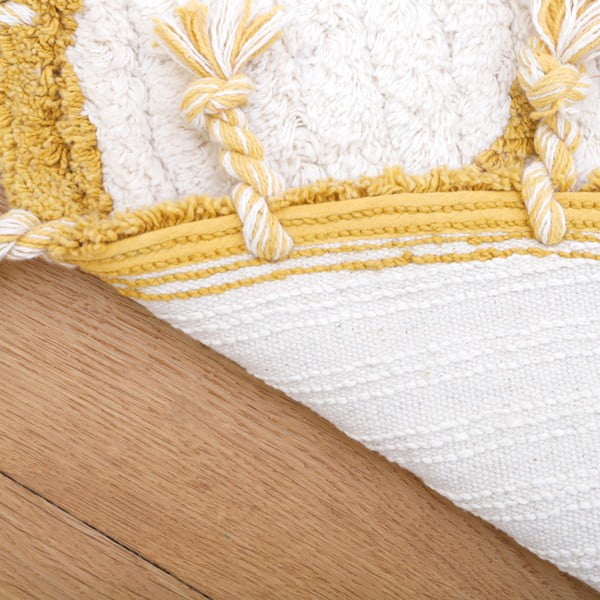 Balti dzeltens ar rokām darināts kokvilnas paklājs Nattiot Come, ø 120 cm-image-4