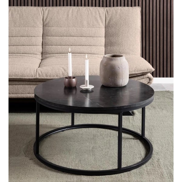 Melns apaļš žurnālgaldiņš ar marmora imitācijas galda virsmu ø 80 cm Spiro – Actona-image-1