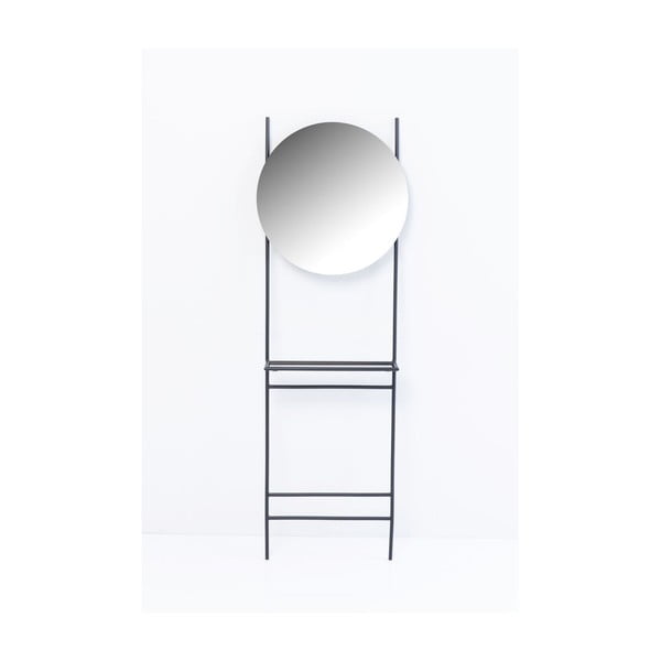 Melns metāla sienas pakaramais ar plauktu un spoguli Kare Design Moon, augstums 184 cm