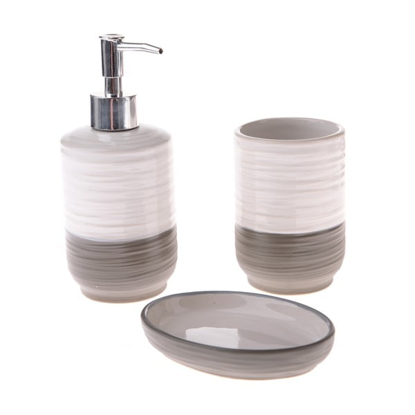 Balts/pelēks keramikas vannas istabas piederumu komplekts – Dakls