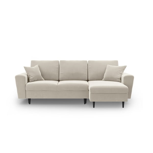 Bēšs samta salokāms stūra dīvāns ar uzglabāšanas vietu Kyoto – Cosmopolitan Design