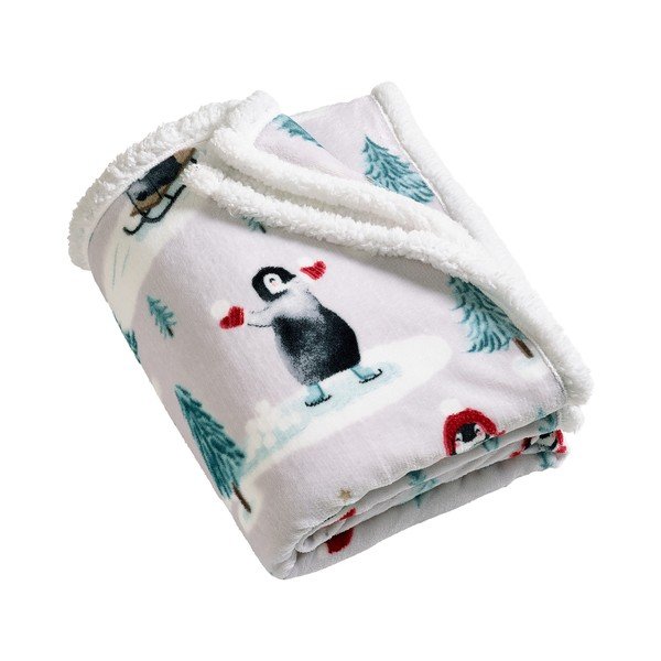 Balts pleds ar Ziemassvētku motīvu 170x130 cm Christmas Sherpa Penguins – Catherine Lansfield