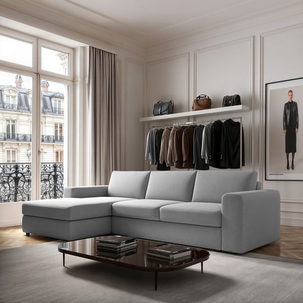 Gaiši pelēks stūra dīvāns (ar kreiso stūri/ar zvilni) Baga – Rodier-image-1