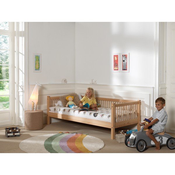 Dabīga toņa dižskābarža masīvkoka bērnu gulta ar redelēm 90x200 cm Forrest – Vipack-image-4