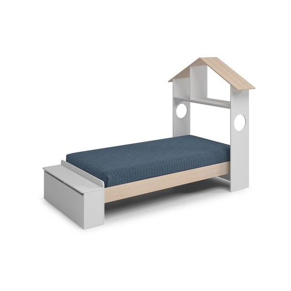 Balta/dabīga toņa bērnu gulta mājas formā ar priedes koka imitāciju un veļas kasti 90x190 cm Odessa – Marckeric-image-2