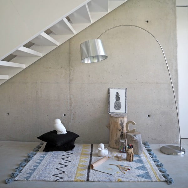 Krēmkrāsas mazgājams/ar rokām darināts kokvilnas bērnu paklājs 120x160 cm Azteca Vintage Blue – Lorena Canals-image-1