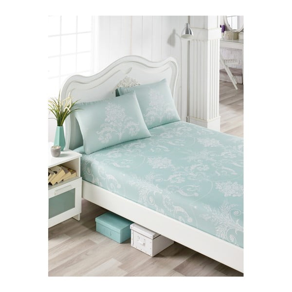 Gaiši tirkīza krāsas kokvilnas gultas pārklāji un 2 spilvendrānas vienvietīgai gultai Cantejo Lamido, 100 x 200 cm