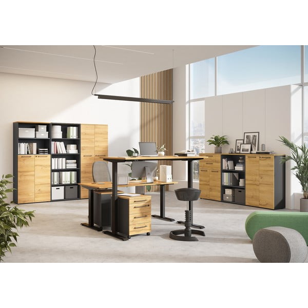 Darba galds ar elektriski regulējamu augstumu un ozolkoka imitācijas galda virsmu 80x160 cm Agenda – Germania-image-1