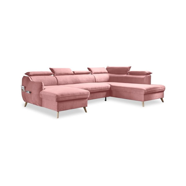 Gaiši rozā samta salokāms stūra dīvāns (ar labo stūri/U veida) Sweet Harmony – Miuform