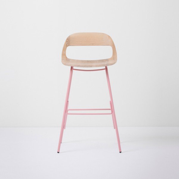 Bāra krēsls ar masīvu ozolkoka sēdekli un rozā kājām Gazzda Leina, augstums 84 cm-image-2