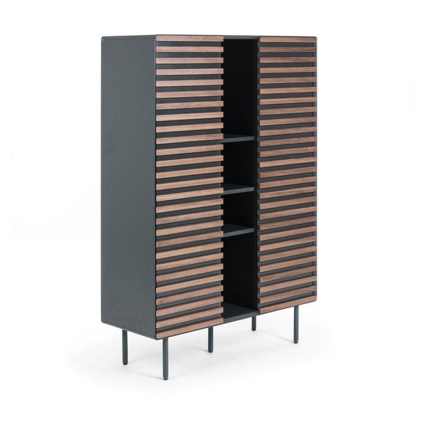 Melns/dabīga toņa skapītis ar riekstkoka imitāciju 105x155x40 cm Kesia – Kave Home-image-2