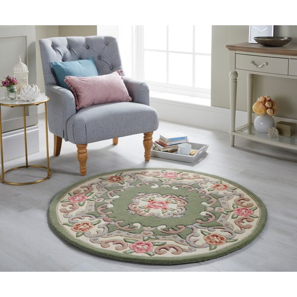 Zaļš vilnas paklājs Flair Rugs Aubusson, ⌀ 120 cm-image-1