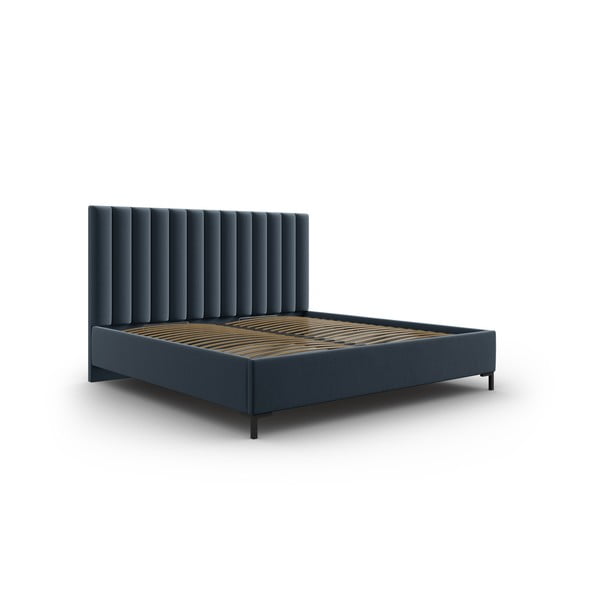 Tumši zila polsterēta divvietīga gulta ar veļas kasti un redelēm 140x200 cm Casey – Mazzini Beds