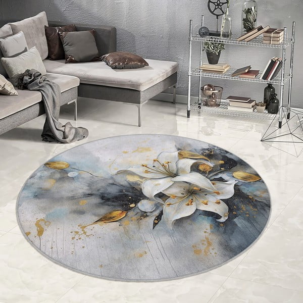 Zils/pelēks mazgājams apaļš paklājs ø 150 cm Golden Lilly – Mila Home-image-1