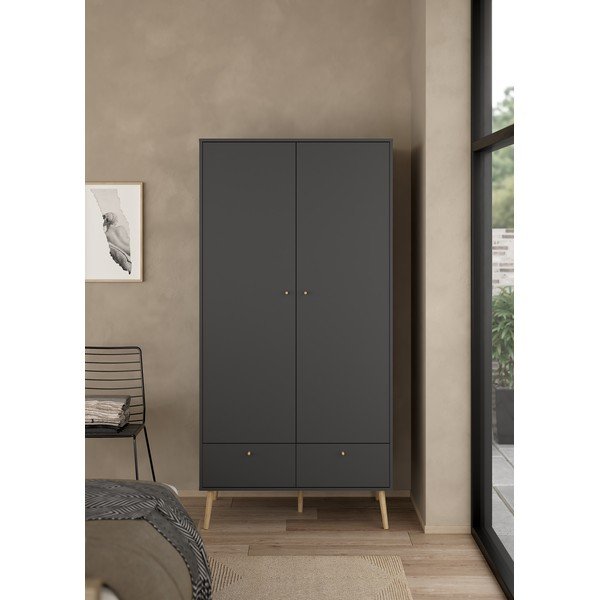 Antracīta pelēks drēbju skapis 99x200 cm Bodo – Tvilum-image-1