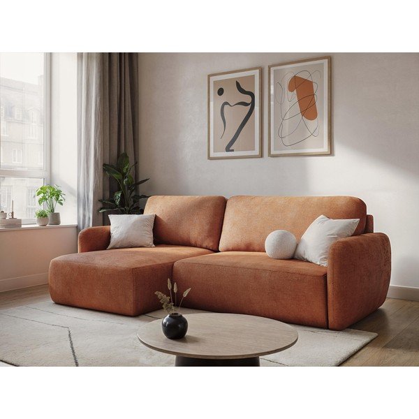 Terakotas oranžs salokāms (U veida) stūra dīvāns no šenila auduma ar uzglabāšanas vietu Lilo – Makamii-image-1