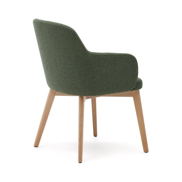 Tumši zaļš polsterēts ēdamistabas krēsls ar roku balstiem Nelida – Kave Home-image-4