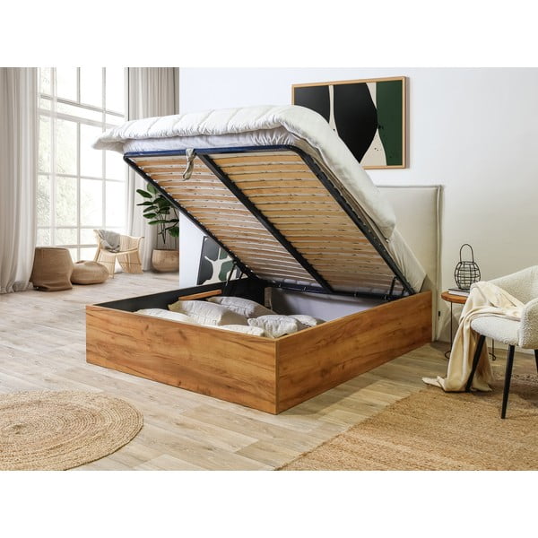 Bēša/dabīga toņa divvietīga gulta ar veļas kasti un režģi 160x200 cm Cara – Bobochic Paris-image-4