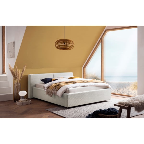 Bēša polsterēta divvietīga gulta ar veļas kasti ar redelēm 140x200 cm Cube – Meise Möbel-image-1