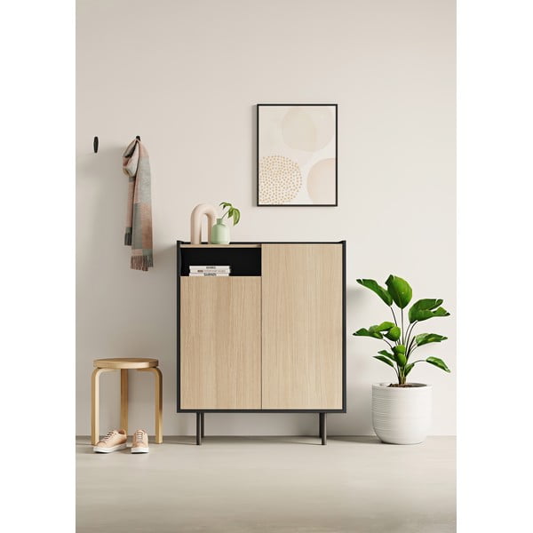 Melns/dabīga toņa apavu plaukts ar ozolkoka imitāciju Sienna – TemaHome-image-1