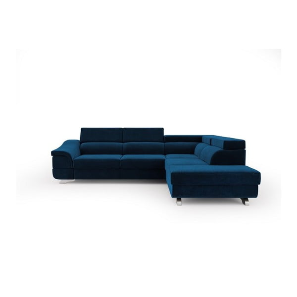 Windsor & Co Dīvāni Apollon karaliski zils samta polsterēts stūra dīvāns, labais stūris