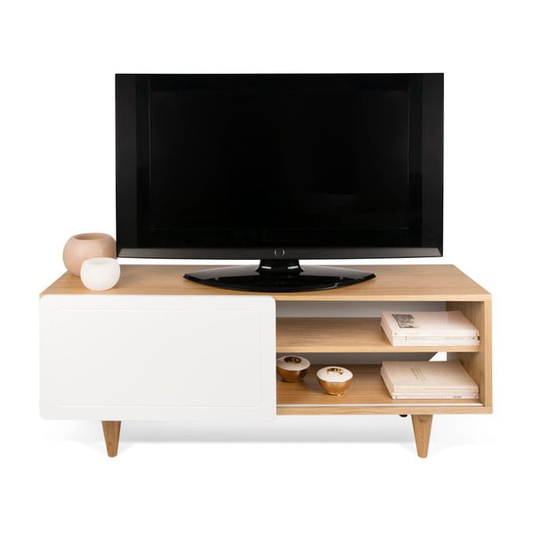 TV galdiņš ar ozolkoka dekoru un baltām detaļām TemaHome Nyla