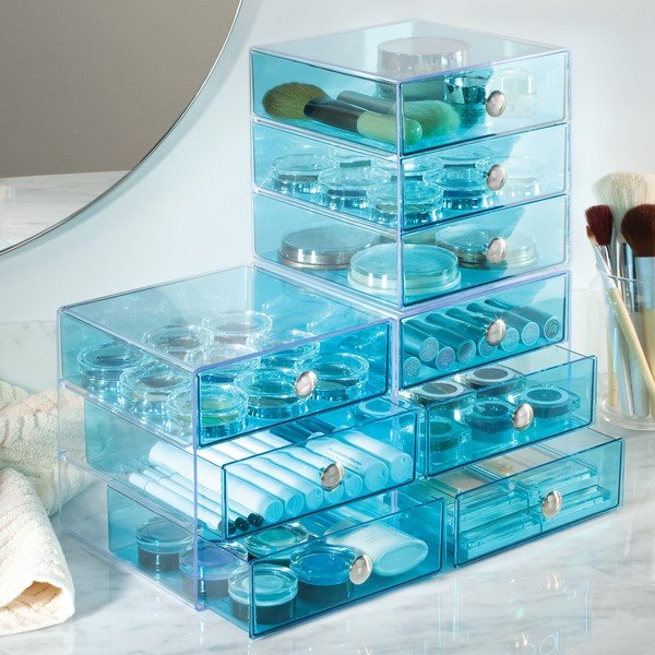 Zils 3 līmeņu organizators ar atvilktnēm iDesign, 16,5 x 16,5 cm-image-1