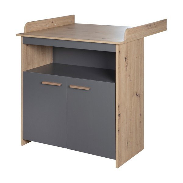 Antracīta pelēka/dabīga toņa bērnu kumode ar ozolkoka imitāciju un pārtinamo galdiņu 88x98x75 cm Anna – Roba-image-3