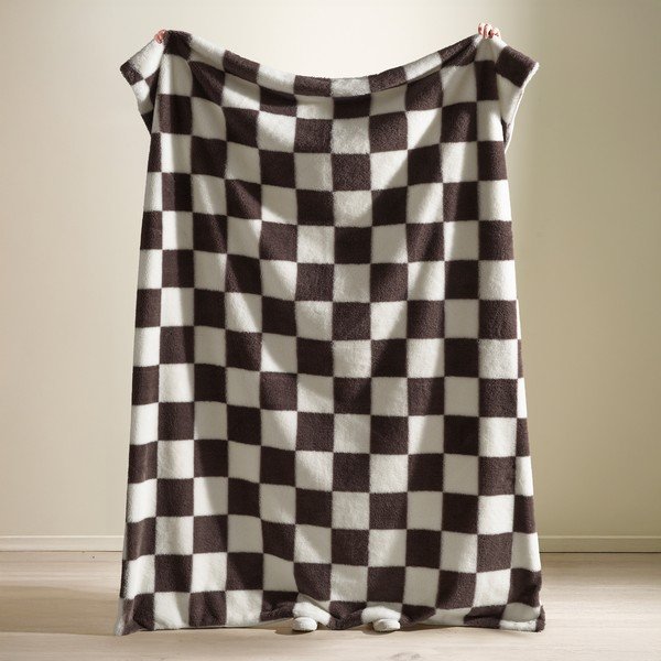 Balts/tumši brūns pleds 130x170 cm Cosy Soft Checkerboard – Catherine Lansfield-image-1