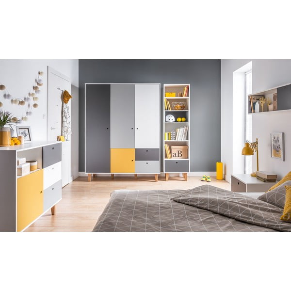 Balta un pelēka kumode ar dzeltenām detaļām Vox Concept-image-1