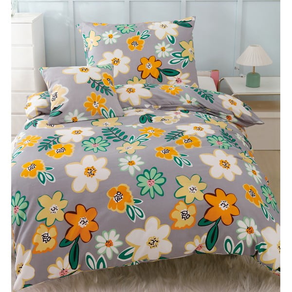 Oranža/pelēka vienvietīga gultas veļa no mikrosatīna 140x200 cm Grace – My House-image-1