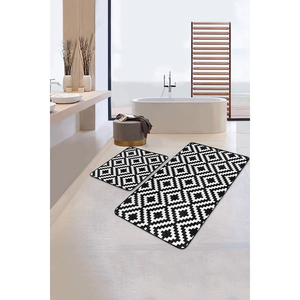 Balti/melni vannas istabas paklājiņi (2 gab.) 60x100 cm – Mila Home-image-1
