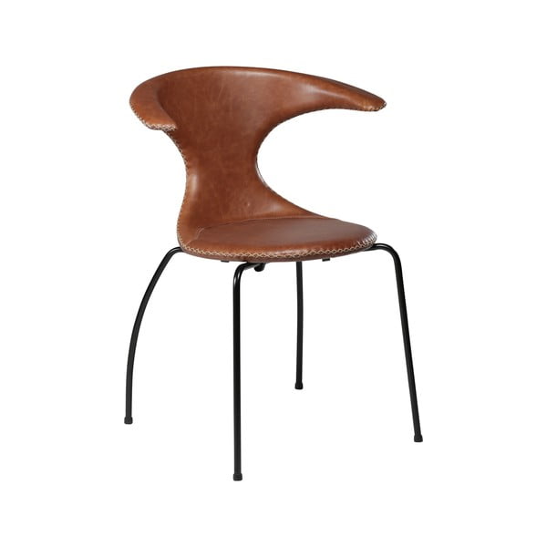 Brūns ādas pusdienu krēsls ar melnu metāla pamatni DAN-FORM Denmark Flair