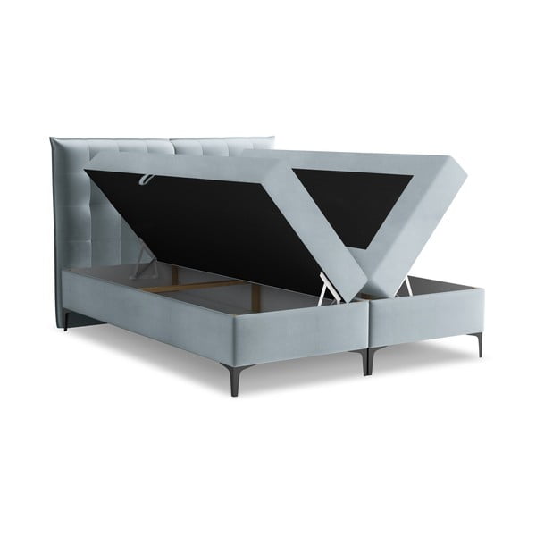 Gaiši zila atsperu gulta ar veļas kasti 180x200 cm Mikana – Makamii-image-1