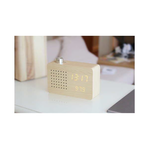 Bēšs modinātājs ar dzeltenu LED displeju un radio Gingko Radio Click Clock-image-1
