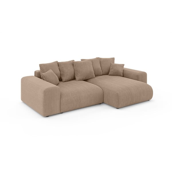 Bēšs velveta salokāms stūra dīvāns ar uzglabāšanas vietu (ar maināmu stūri) Luma – Ropez-image-2