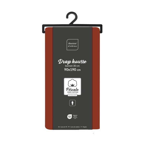 Ķieģeļu sarkans palags no kokvilnas perkala ar gumiju 90x190 cm Percaline – douceur d'intérieur-image-2