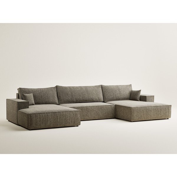 Brūns salokāms (U veida) stūra dīvāns no šenila auduma ar uzglabāšanas vietu Kyoto – Maison de Rêve-image-2