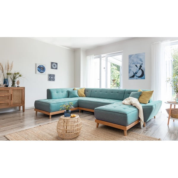 Tirkīzzils salokāms stūra dīvāns (ar kreiso stūri/U veida) Dazzling Daisy – Miuform-image-4