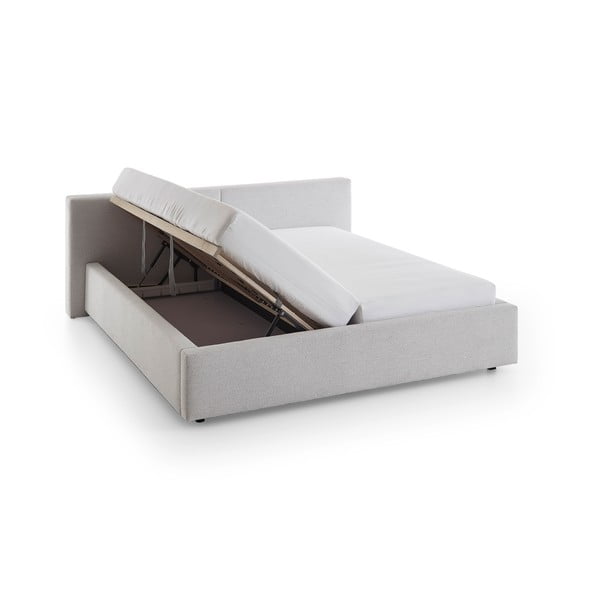 Gaiši pelēka polsterēta divvietīga gulta ar veļas kasti ar redelēm 160x200 cm Cube – Meise Möbel-image-4