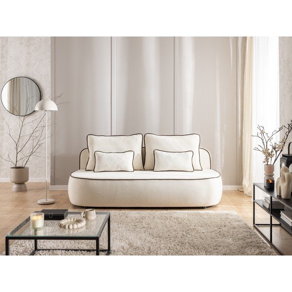 Brūns/krēmkrāsas samta salokāms/ar uzglabāšanas vietu dīvāns 210 cm Saga – Ropez-image-1