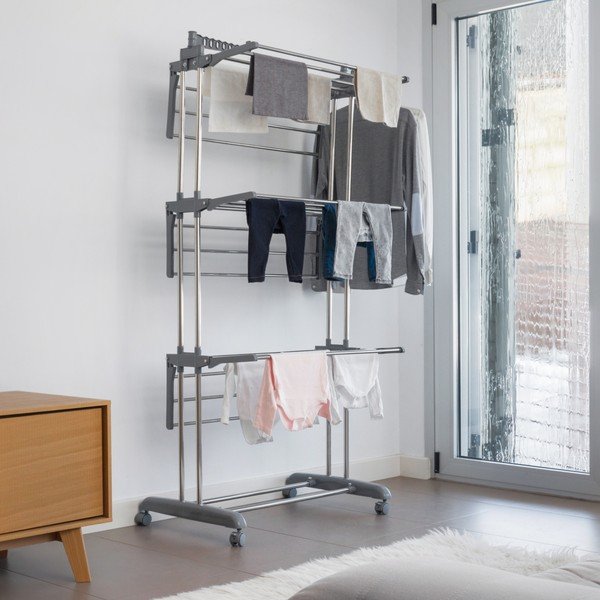 Pelēks salokāms drēbju statīvs uz riteņiem InnovaGoods-image-4