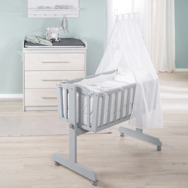 Pelēks šūpulītis ar riteņiem/ar baldahīnu 40x90 cm Strenenzauber – Roba-image-1