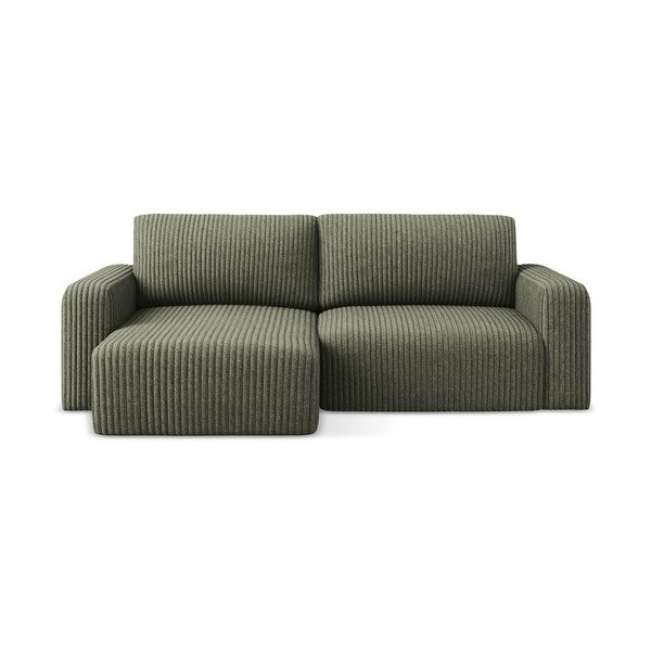 Zaļš velveta salokāms stūra dīvāns ar uzglabāšanas vietu (ar kreiso stūri/ar zvilni) Kona – Makamii