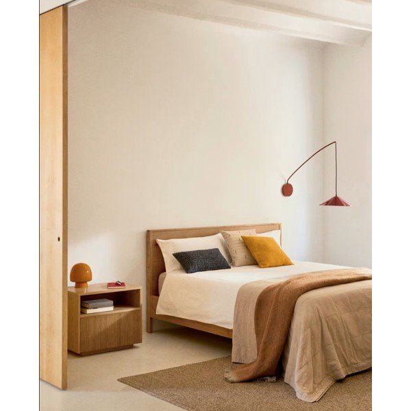 Dabīga toņa ozola masīvkoka vienvietīga gulta ar redelēm 90x190 cm Alguema – Kave Home-image-2