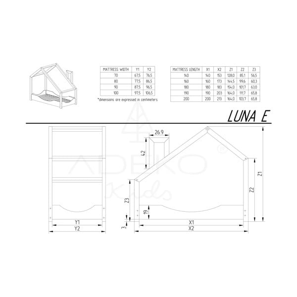 Bērnu gulta mājiņas formā no priedes koka Adeko Luna Elma, 80 x 160 cm-image-3