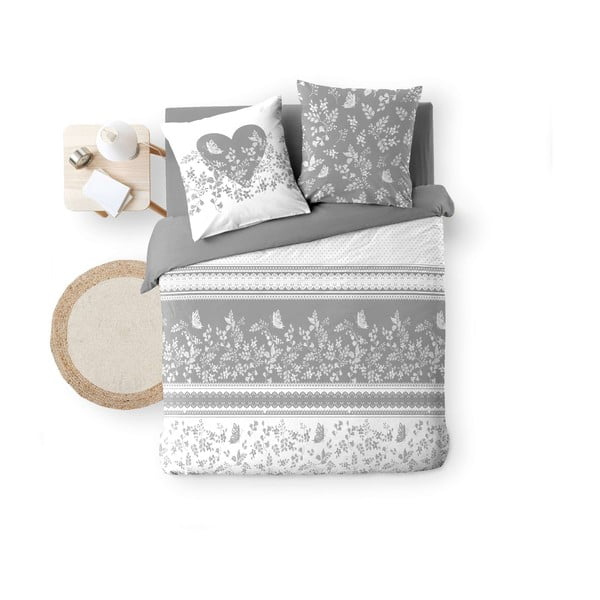 Balta/pelēka divguļamā kokvilnas gultas veļa 200x200 cm Annie – douceur d'intérieur-image-4