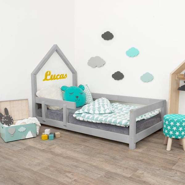 Pelēka bērnu gulta ar kreiso sānu Benlemi Poppi, 70 x 160 cm